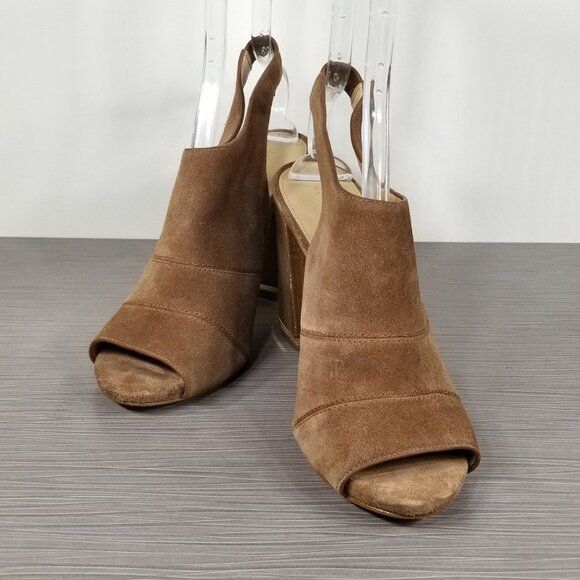 Michael Kors Peep Toe Slingback Heels, Brown Suede, Womens Size 9.5 M - Picture 4 of 11